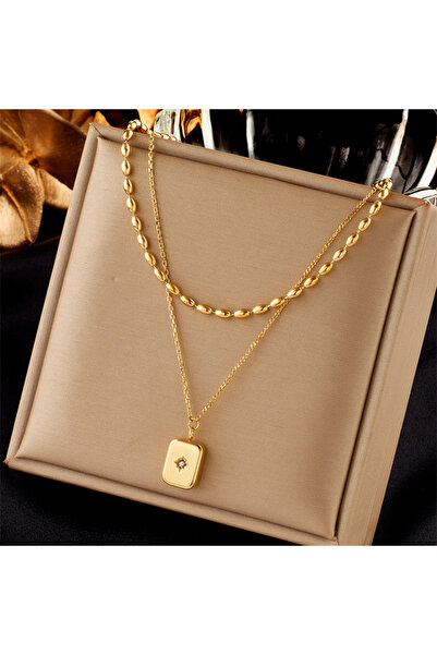 Choice N2024 DIEYURO 316L Stainless Steel Cube Star Pattern Stone Pendant Nec...