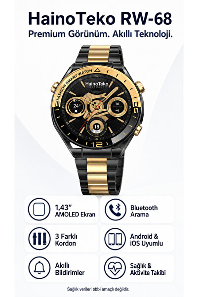 beemen Haino Teko Germany RW-68 Premium Akıllı Saat 1.43 İnç AMOLED Ekran Bluetooth Arama 3 Kordon Android iOS Uyumlu