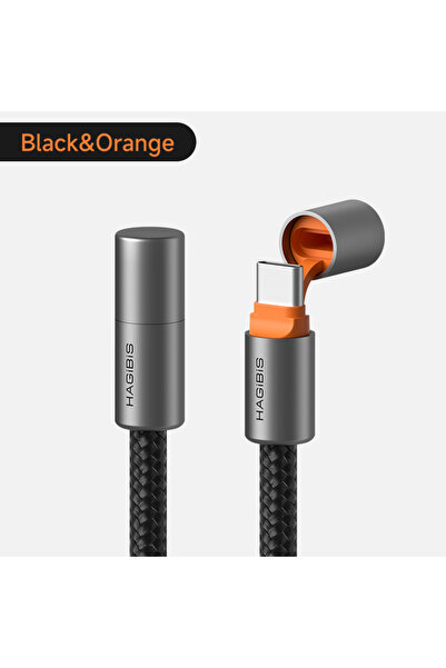 Choice 1.2m Black Orange Hagibis USB C to USB C Cable With Protective Cap 240...