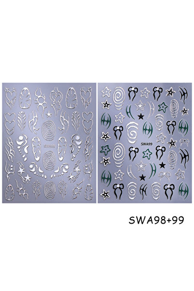 Choice SWA98-99 2pcs Metallic Silver Line Nail Art Sticker 3D Flame Line Bow ...