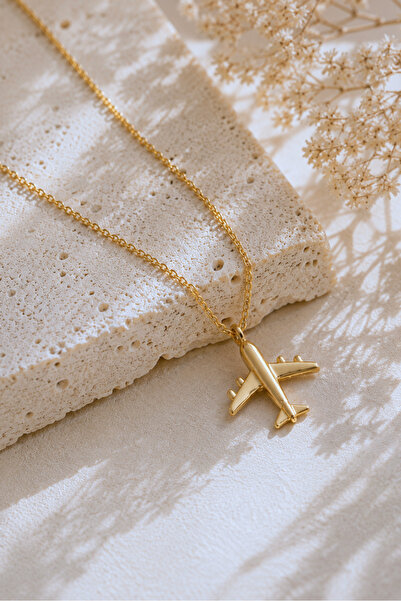 Spossy Silver Jewelry 925 Ayar Gümüş Gold Kaplamalı Minimal Uçak Kolye