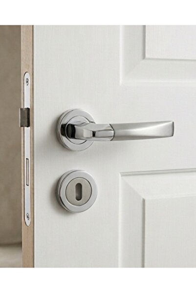 İSTANBUL DOOR HANDLES Kristal Nikel Saten Daire Rozetli Oda Kapı Kolu | 1 Takım