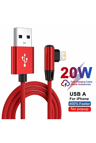 Choice كابل USB للشحن السريع بزاوية قائمة باللون الأحمر بطول 0.25 متر لهاتف i...