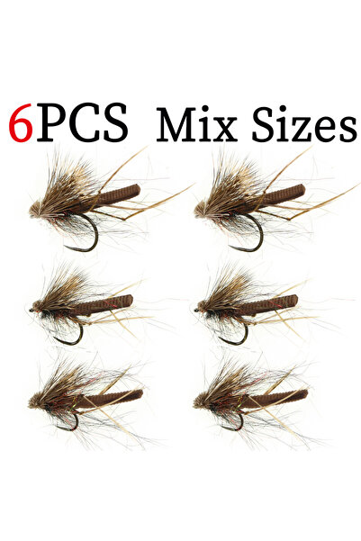 Choice 6PCS Mix Sizes 3/6PCS Caddisfly Foam Body Pupa Brown Elk Hair Barbless...