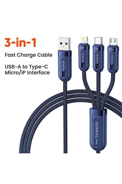 Choice1 toocki 1.2m Blue Toocki 6A 3in1 Fast Charging Cable USB Type C Type-C...