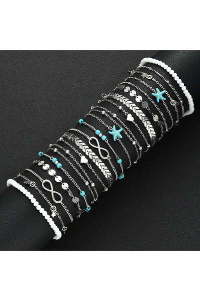 Choice AYASilver 20Pcs/Set Boho Heart Imitation Pearl Anklet Sets for Women F...