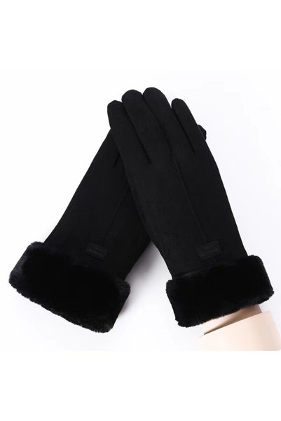 Choice black Women's Winter Suede Gloves Fleece Warm Windproof Full Finger Gl...
