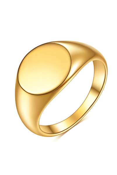 Choice 9 Gold Women Signet Ring Polished Seal Chunky Oval Width Ring Stainles...