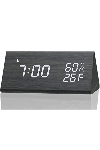 Choice Black Wooden Alarm Clock Clock LED Time Display USB Charger Humidity a...
