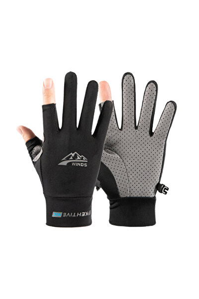 Choice S Two Finger black Fishing Gloves Ice Silk Touchscreen Non-Slip Fitnes...