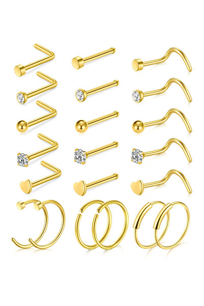 Choice12 Gold-Set E 5/6/21Pcs 20G Nose Studs Stainless Steel Nostril Studs Sc...