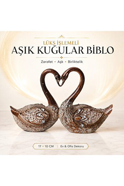e-life shop Lüks İşlemeli Aşık Kuğular Biblo 17 cm Dekoratif Heykel Sevgiliye...
