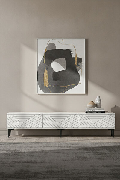 CENEYRA TSA1804BT - FERRO180 TV STAND, TV SEHPASI BEYAZ-TRAVERTEN KAPAK 180CM