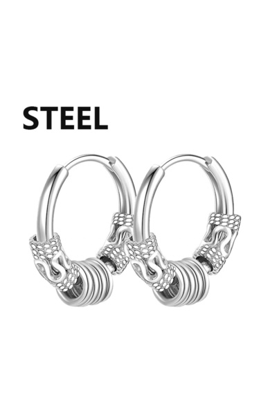 Choice B-Silver 1Pair Punk Stainless Steel Round Circle Totem Hoop Earrings F...