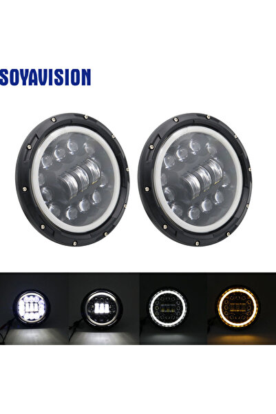 Choice9 مصباح هالو أسود 90 واط، مصباح أمامي LED للسيارة مقاس 7 بوصة، إضاءة عا...