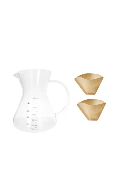 Qerhome Borosilikat Cam Filtre Kahve Demliği 600 ml ( 100 Adet Filtre Kağıdı Hediyeli)