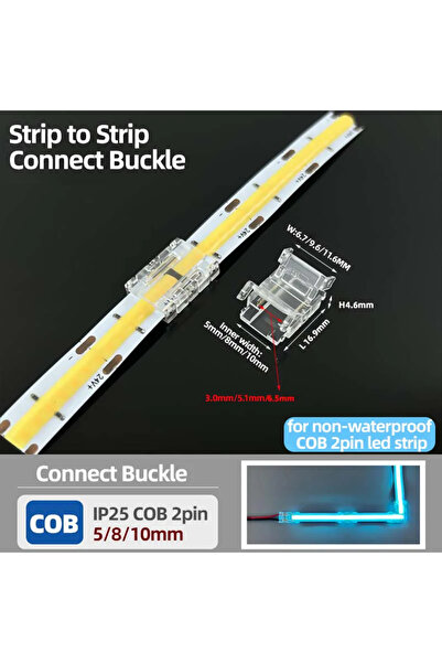 Choice4 10 قطع موصلات 8 مم، 10 قطع موصلات شريط إضاءة LED COB ثنائية السن، 5 م...