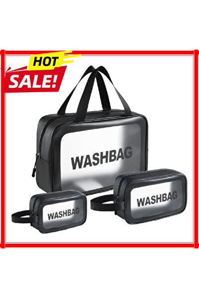 Choice 3pcs black Dry-wet separation double transparent PU makeup bag portabl...