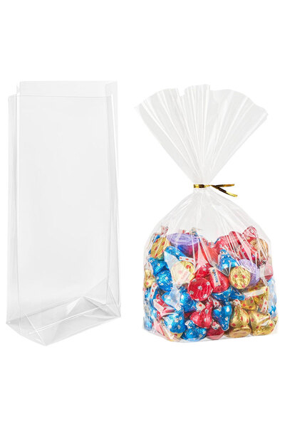 Choice1 25PCS 20x28cm Clear 25/50pcs Flat Bottom Gusset Treat Bags,Clear Cell...