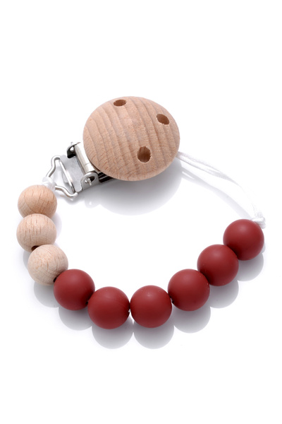 Choice9 Burgundy Baby Beech Pacifier Clip Round Colorful Silicone Teething Be...
