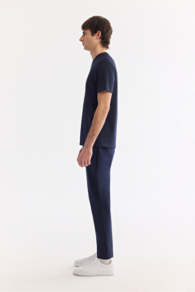 Avva Erkek Lacivert Bisiklet Yaka Baskılı Bi-Stretch İnterlok Regular Fit T-shirt A61Y1054