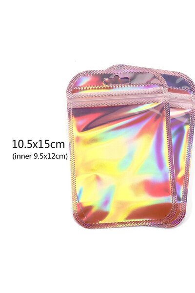 Choice 10.5x15cm 50pcs/lot Pink Laser Ziplock Bags Reusable Plastic Transpare...