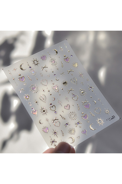 choice2 1pcs Gold Totem Red Heart Nail Art Stickers Aurora Holographic Star M...