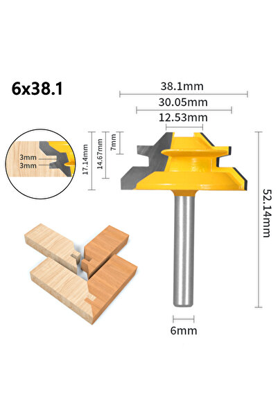 Choice4 6x38.1x17.1 1Pc 45° Degree Lock Miter Router Bit Woodworking Milling ...