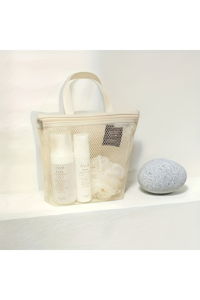 Choice Beige Portable Makeup Bag Mesh Waterproof Bath Bag Gym Bag Sundry Stor...