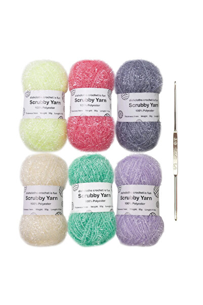 Choice Macaron Colors Scrubby Yarn for Scrubbies 6pcs Scrubbing Yarn Multi Co...