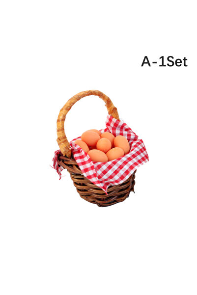 Choice A 1Set 1:12 Dollhouse Miniature Egg Basket Red Plaid Duck Egg Frame Ki...