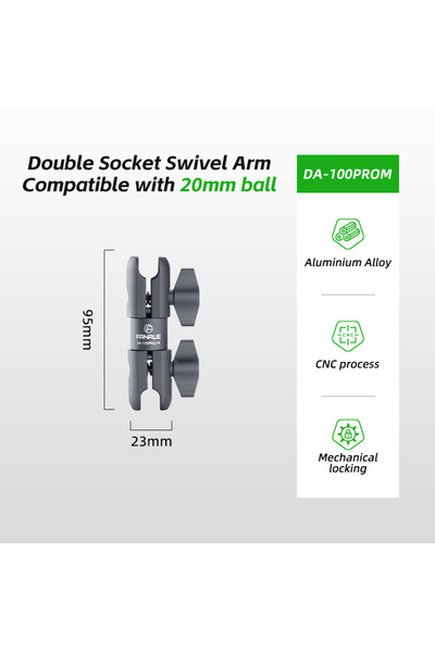 Choice DA-100PRO-M FANAUE Aluminum Double Socket Swivel Arm for 20mm Ball Hea...