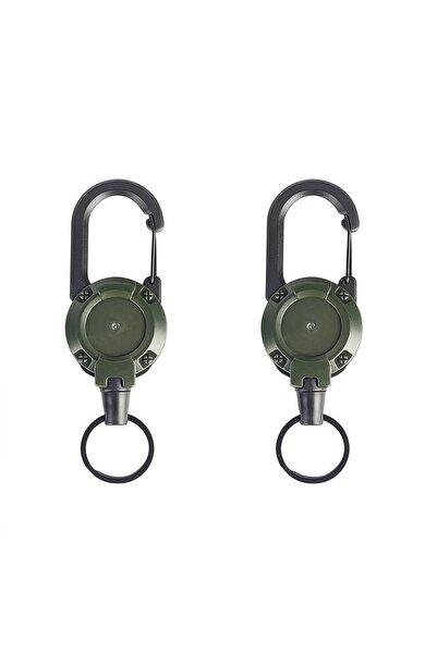 Choice Green 2pcs Retractable Heavy Duty Pull Reel Carabiner Strong Steel Wir...
