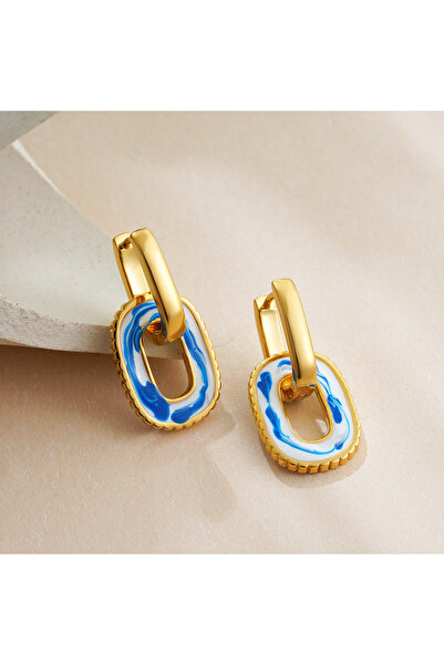Choice T227 Vintage White&Blue Flower Enamel Beads Hoop Earrings for Women Go...