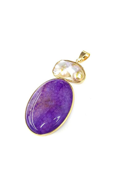 Choice Purple 1pc Natural Freshwater Pearl Dyed Shell Oval Stone Pendant Char...