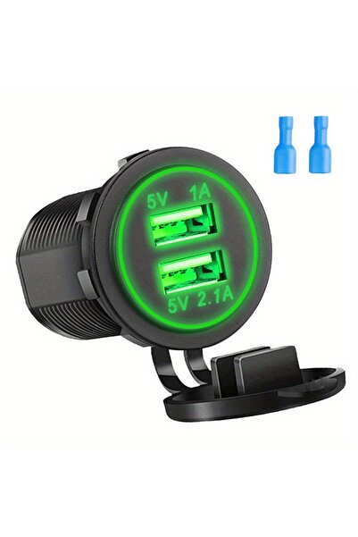 Choice4 green Dual USB Car Charger 3.1A Mobile Phone Charger with LED Waterpr...