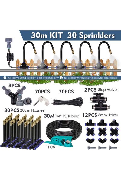 Choice1 30m Kit 30-5m 1/4" 4/6mm Misting Cooling System 360° Free-bend Adjust...