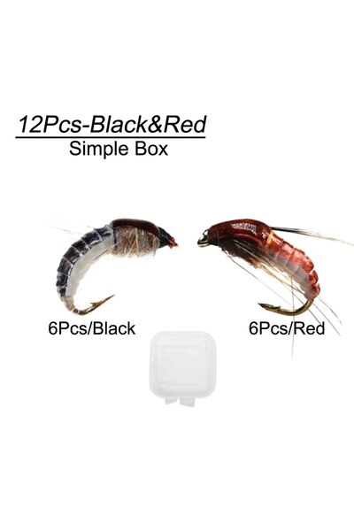 Choice 12Pcs-Black Red 6/12Pcs #10 Caddis Pupae Nymph Fly Trout Fishing Bait ...