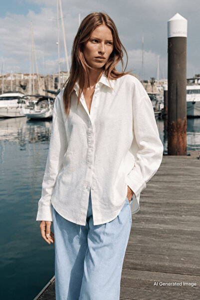 Madmext White Long Sleeve Oversize Shirt MG2003