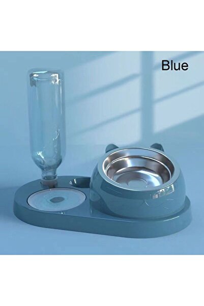 Choice -Blue Food Container with Waterer Pet Waterer Feeder 2-in-1 Cat Bowl W...