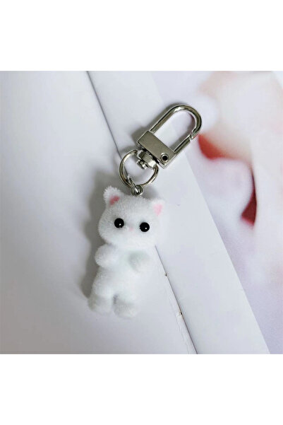 Choice white B ZAKOL Cute Flocking Cat Keychain 3D Love Phone Pendant Headpho...