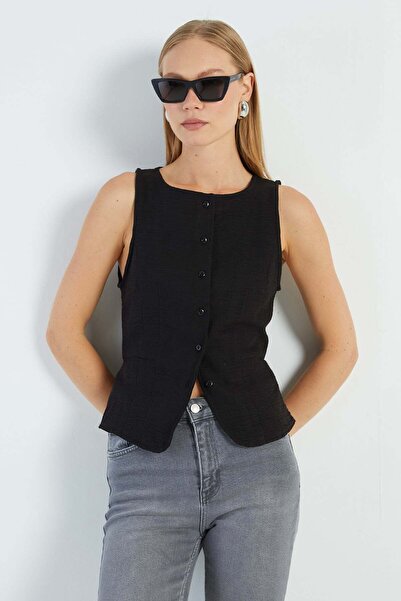 Fulla Moda Linen Look Vest with Tie Detail