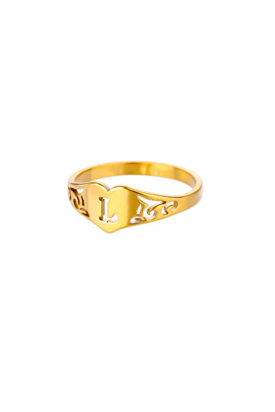 Choice 6 Gold Color L Fashion Hollow Initial Letter Heart Rings For Women Gol...