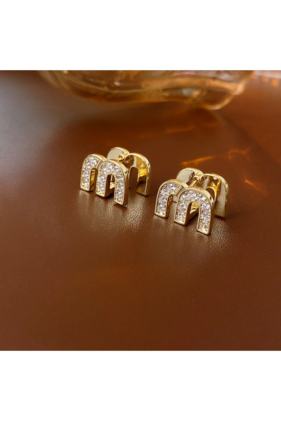 Choice HE14382-1 Zircon Drop Oil M Letter Ear Buckle Female Design High-grade...
