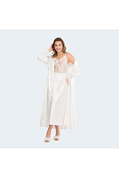 Lady Lingerie طقم قميص نوم وروب نسائي من الساتان مكون من قطعتين، فستان طويل م...