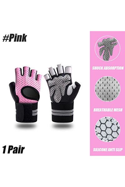 Choice3 S Pink 1Pair Half Finger Gym Fitness Gloves with Wrist Wrap Support f...