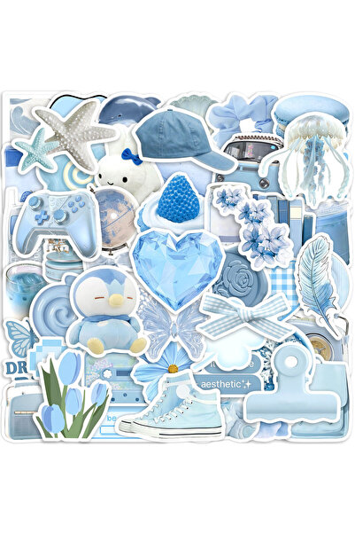 Choice1 50pcs x2 50/100 Pcs Ins Style Light Blue Theme Stickers DIY for Scrap...