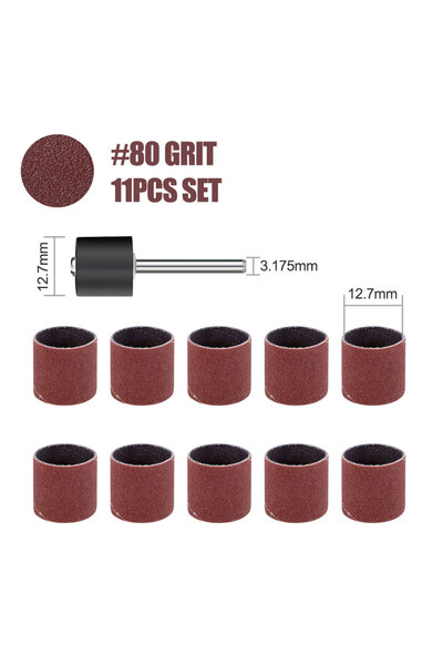Choice3 11pcs 80 Grit CMCP 12.7mm Sanding Drum Grit 80 100 120 with 1/8" Shan...
