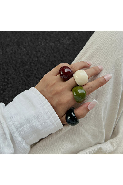 Choice Set Ingemark 4 Colors Boho Kpop Resin Acrylic Irregular Finger Rings f...