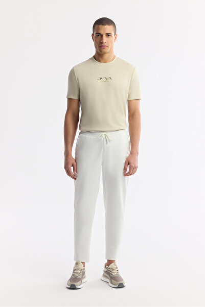 Avva Men's White Elastic Waist Lace-Up Bi-Stretch Regular Fit Sweatpants A51Y...